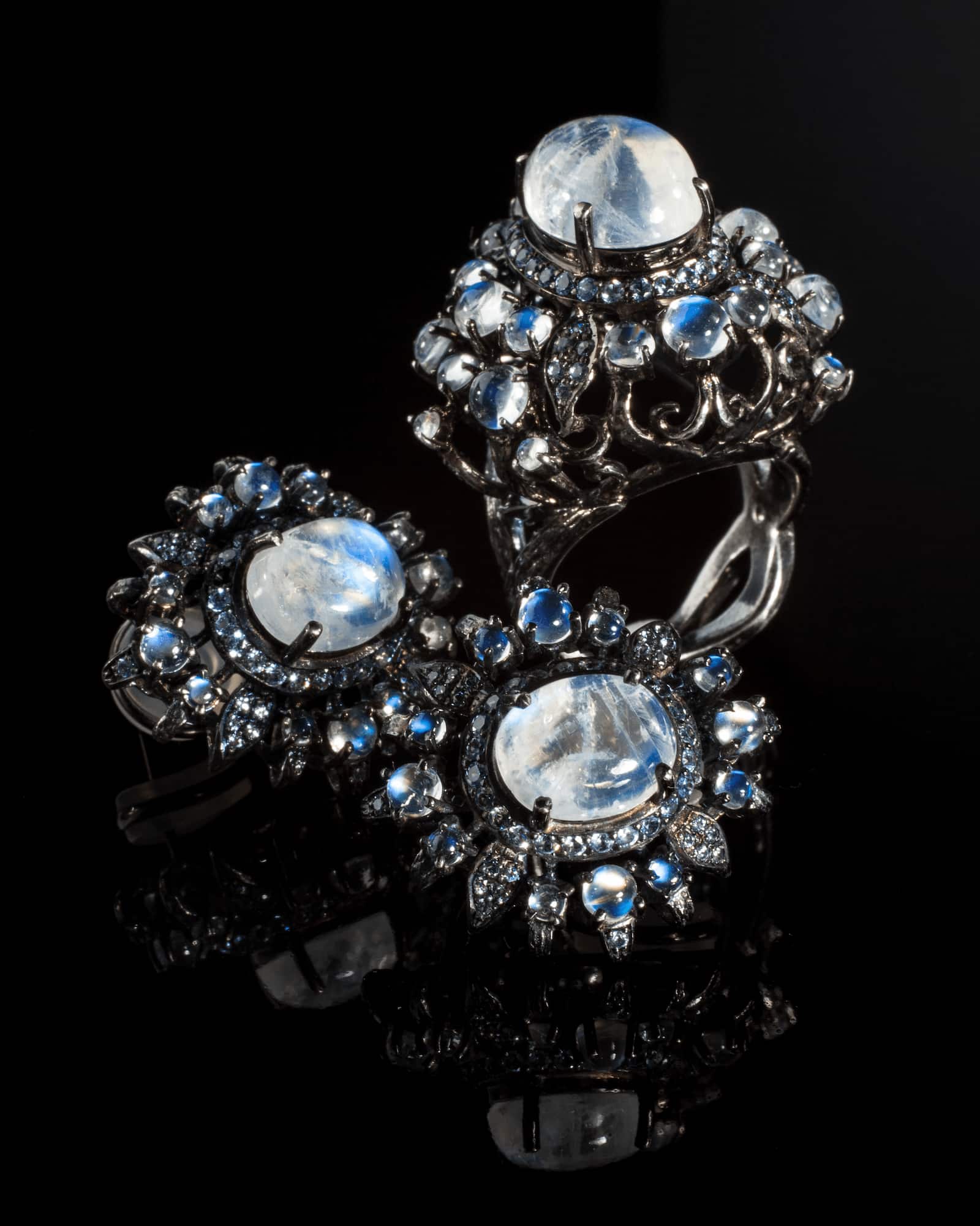 The Tree of Life Ring — 18K Black Gold, Opal & Diamonds